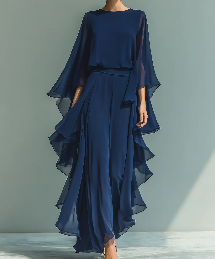 Women's Elegant Flowing Evening Jumpsuit in Blue