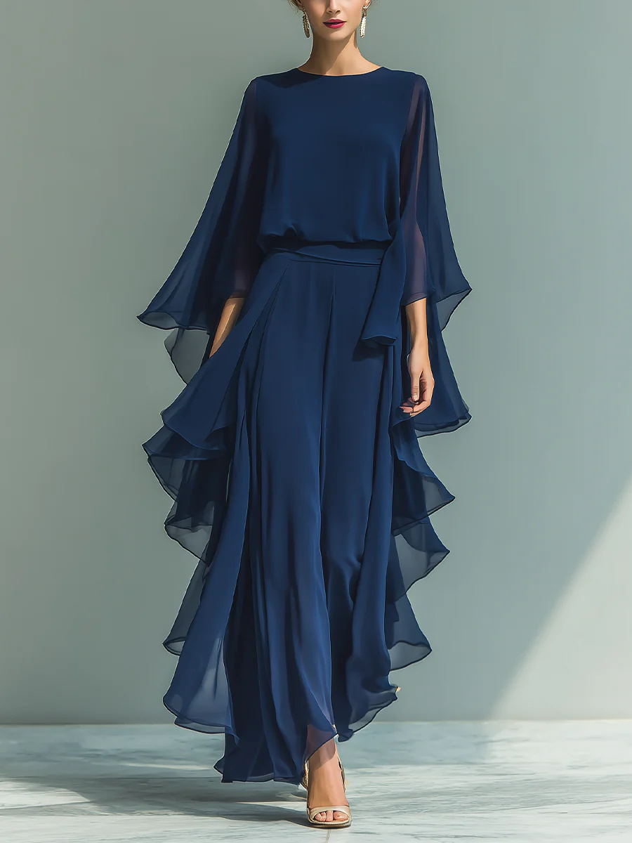 Women's Elegant Flowing Evening Jumpsuit in Blue