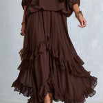 Women's Brown Chiffon Fringe Top & Skirt Set, photo 4