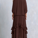 Women's Brown Chiffon Fringe Top & Skirt Set, photo 2