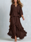 Women's Brown Chiffon Fringe Top & Skirt Set
