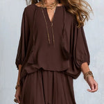 Women's Brown Chiffon Fringe Top & Skirt Set, photo 3