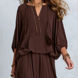 Women's Brown Chiffon Fringe Top & Skirt Set, photo 3