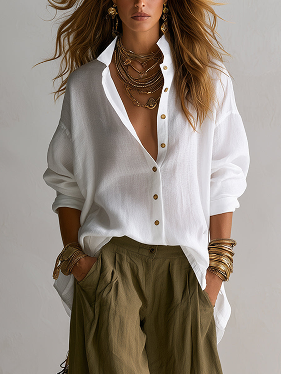 Women's White Shirt & Olive Lantern Pants Set, photo 3