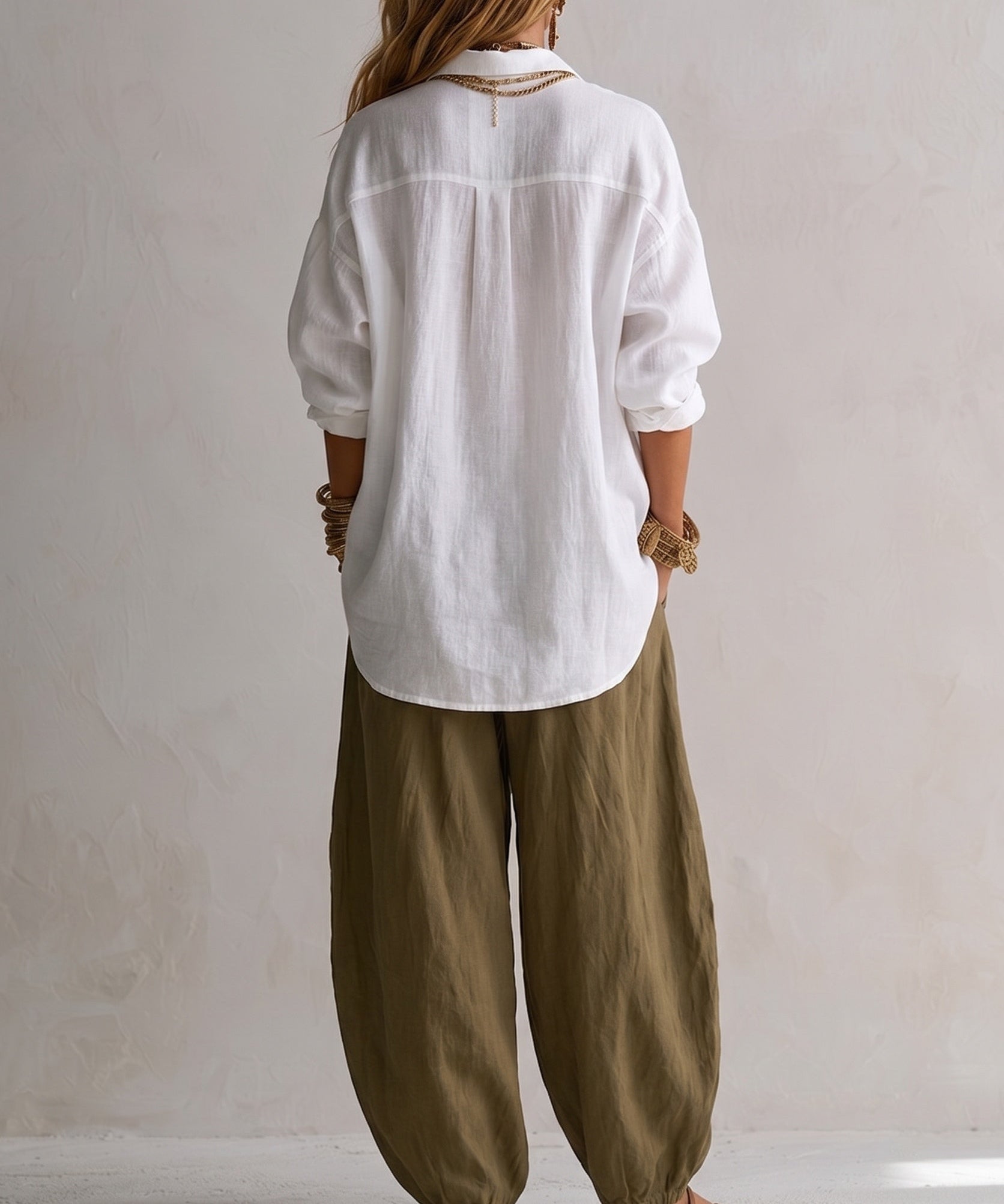 Women's White Shirt & Olive Lantern Pants Set, photo 2