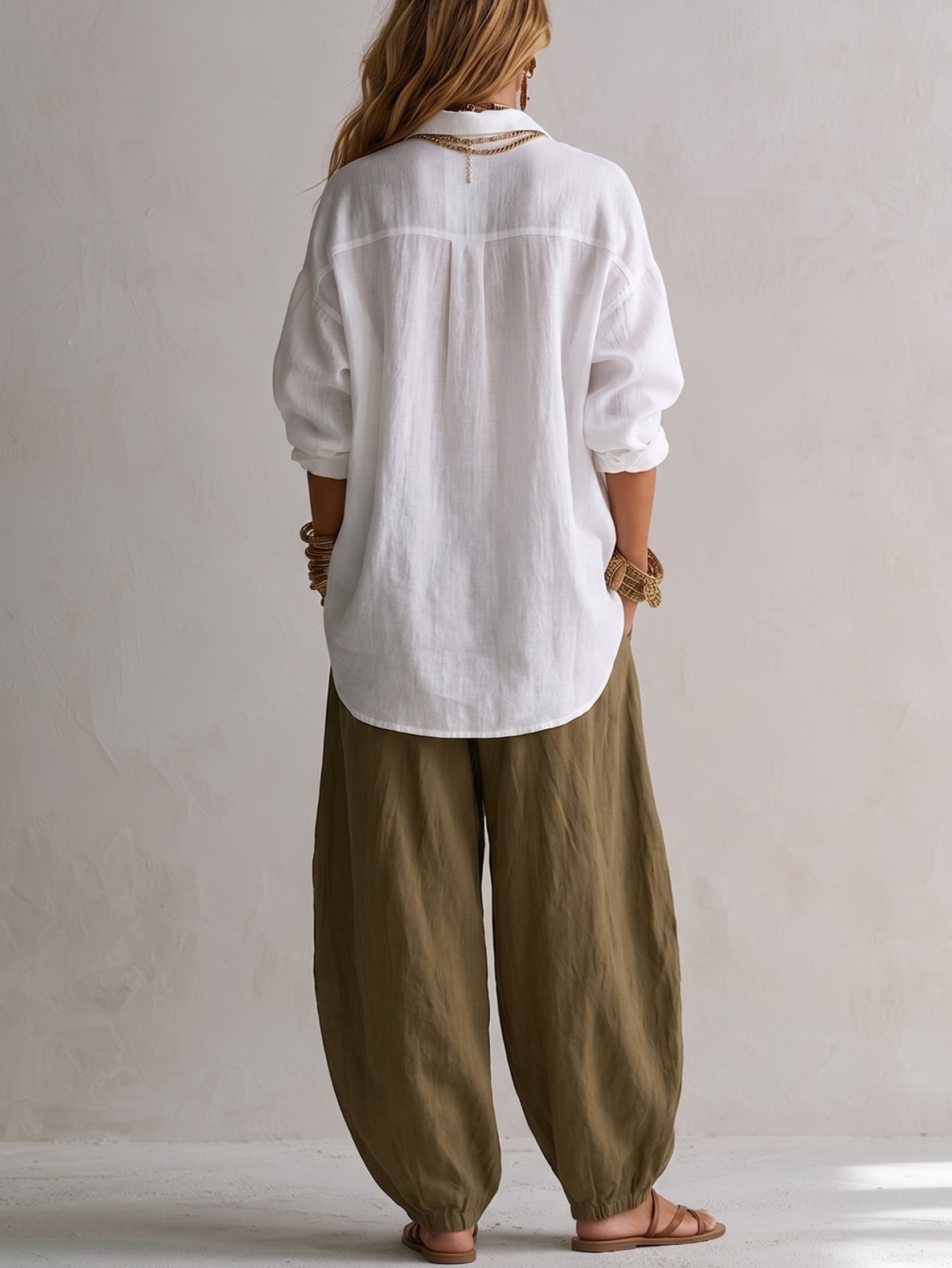 Women's White Shirt & Olive Lantern Pants Set, photo 2