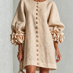 Women's Floral Cuff Mini Dress in Beige