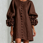 Women's Floral Cuff Mini Dress in Brown