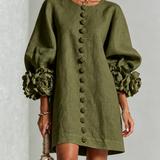 Women's Floral Button-Down Mini Dress in Olive