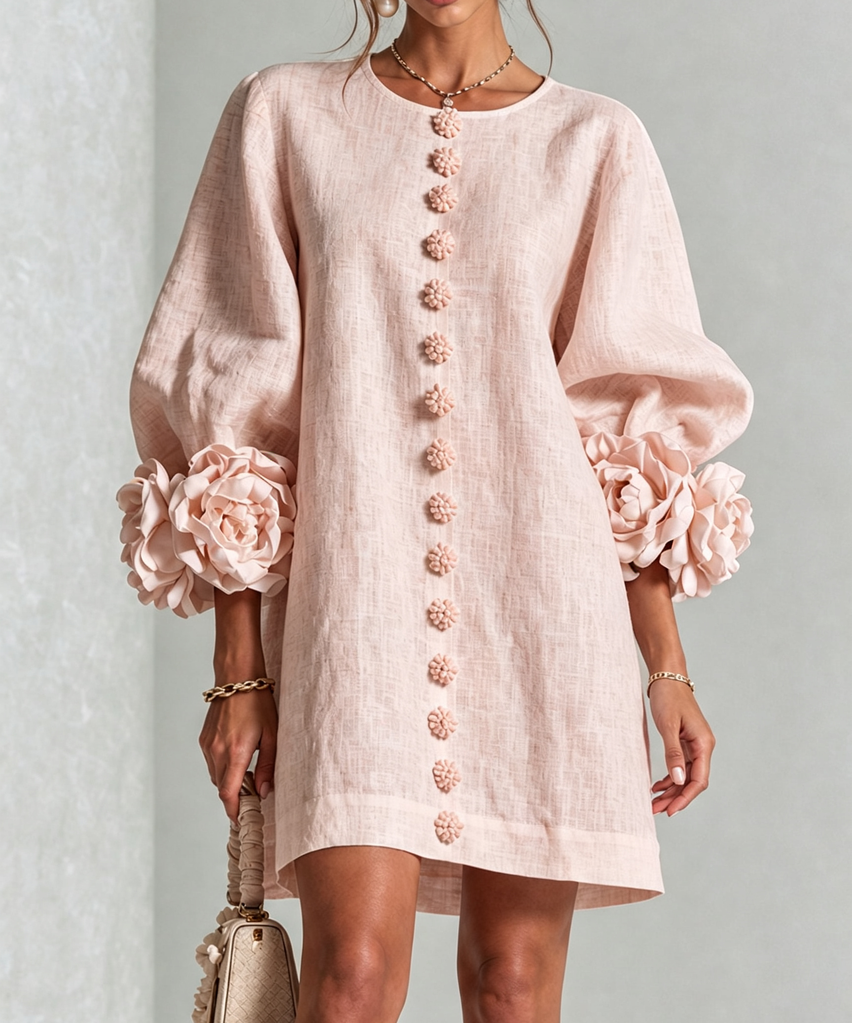 Women's Floral Button-Down Mini Dress in Pink