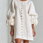 Women's Floral Button-Down Mini Dress in White