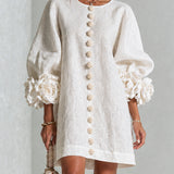 Women's Floral Cuff Mini Dress in White