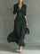 Long Pleated High-Waist Dress with Lapels in Green