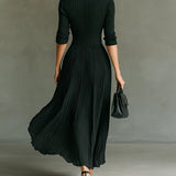 Long pleated dress with lapel and high waist, photo 2
