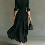 Long Pleated High-Waist Dress with Lapels, photo 2