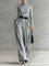 High-Collar Striped Set with Wide Pants in Gray