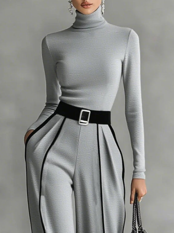 High-Collar Striped Set with Wide Pants, photo 6