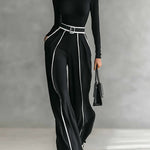 Women's High-Collar Set with Wide Pants in Black