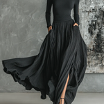 Women's Pleated Skirt & High-Neck Top Set in Black