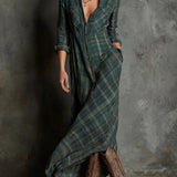 Women's Long Plaid Dress in Green