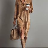 Women's Midi Dress in Soft Corduroy in Brown