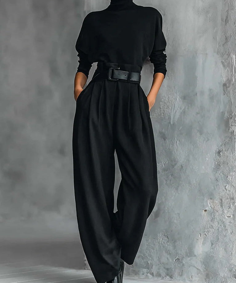 Women's Black High-Neck Sweater & Pants Set