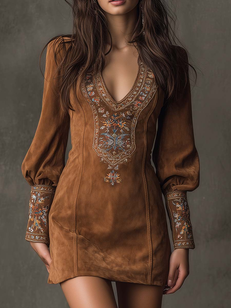 Women's Suede-Effect Short Dress in Brown
