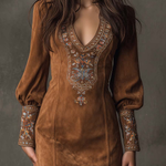 Women's Suede-Effect Short Dress in Brown