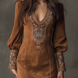 Women's Suede-Effect Short Dress in Brown
