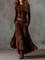 Women's Maxi Suede Dress with Belt in Brown