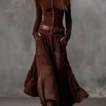 Women's Belted Faux-Suede Maxi Dress in Brown
