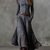 Women's Belted Faux-Suede Maxi Dress in Gray