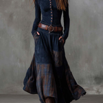 Women's Belted Faux-Suede Maxi Dress in Navy Blue