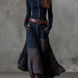 Women's Maxi Suede Dress with Belt in Navy Blue