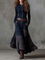 Women's Maxi Suede Dress with Belt in Navy Blue