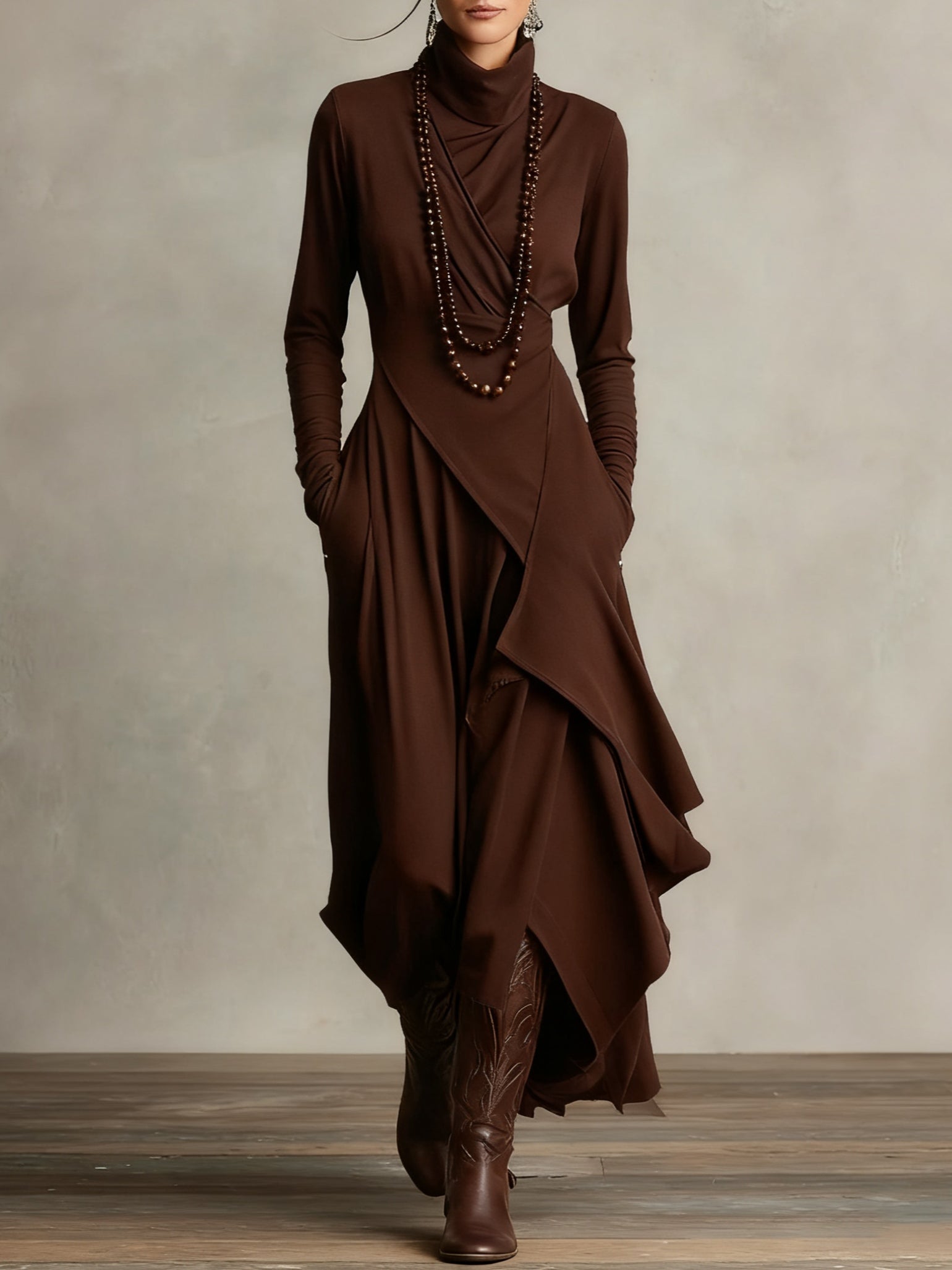 Keirae Elegant Maxi Dress in Brown