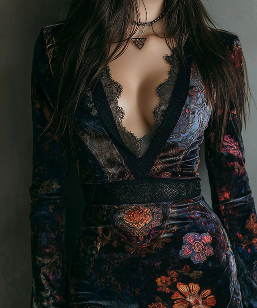 Women's Velvet Floral Mini Dress