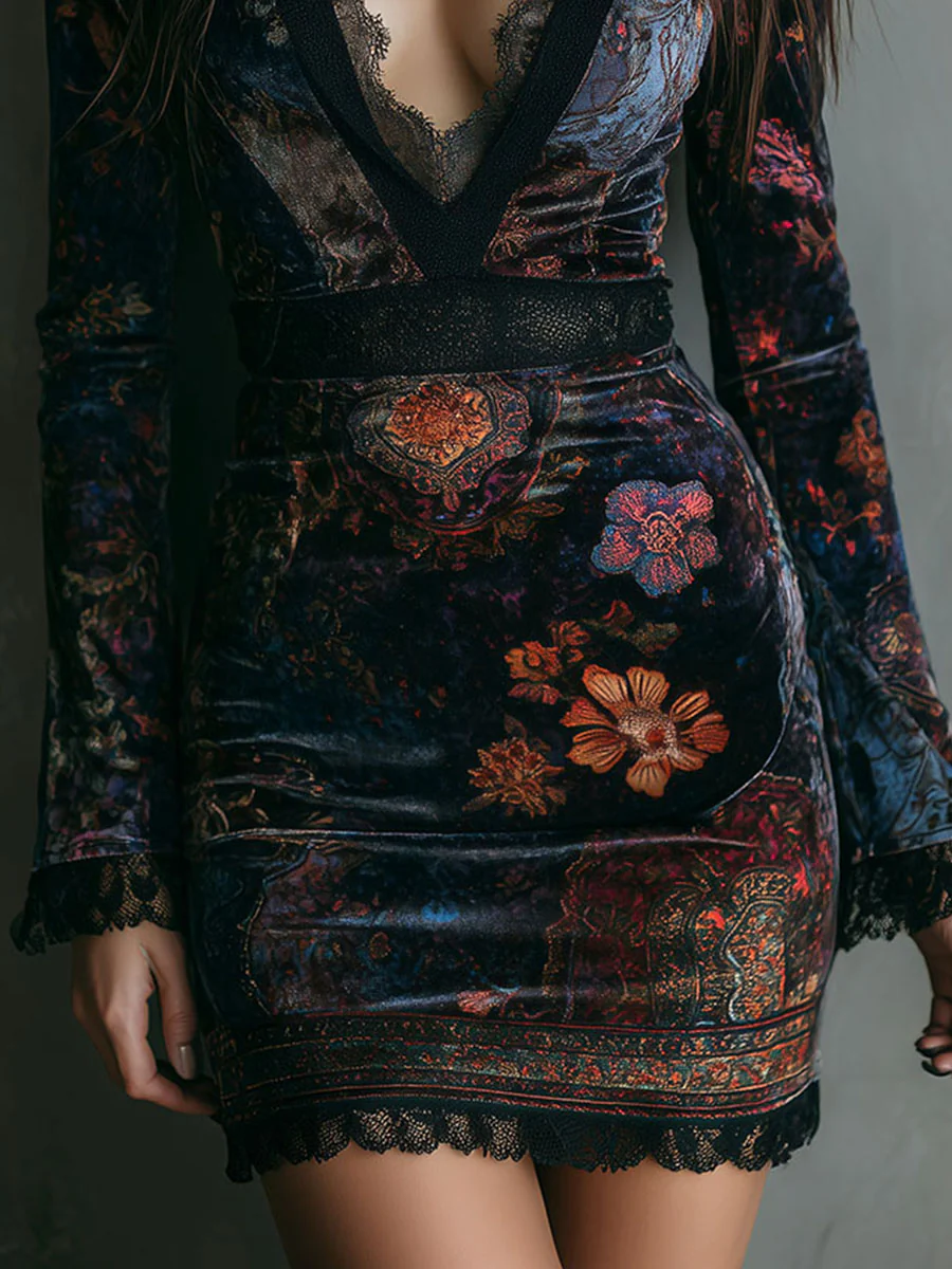 Women's Velvet Floral Mini Dress, photo 5