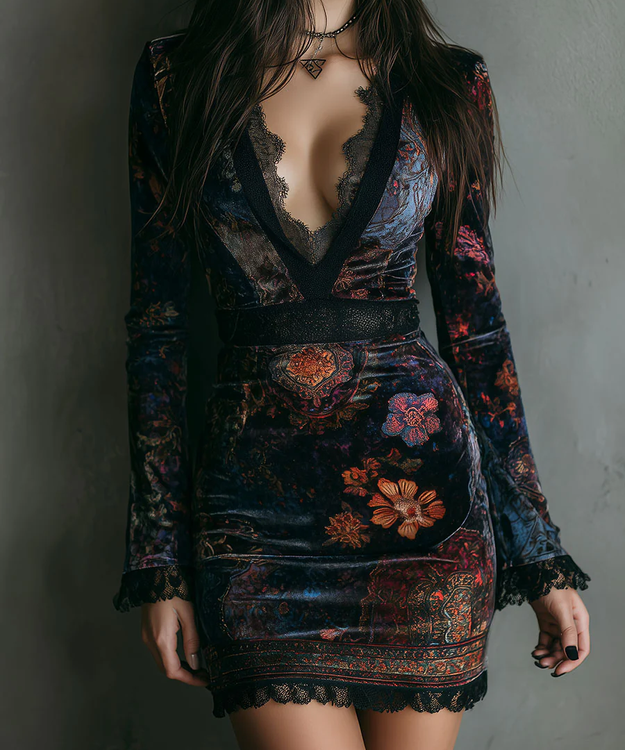 Women's Velvet Floral Mini Dress, photo 2