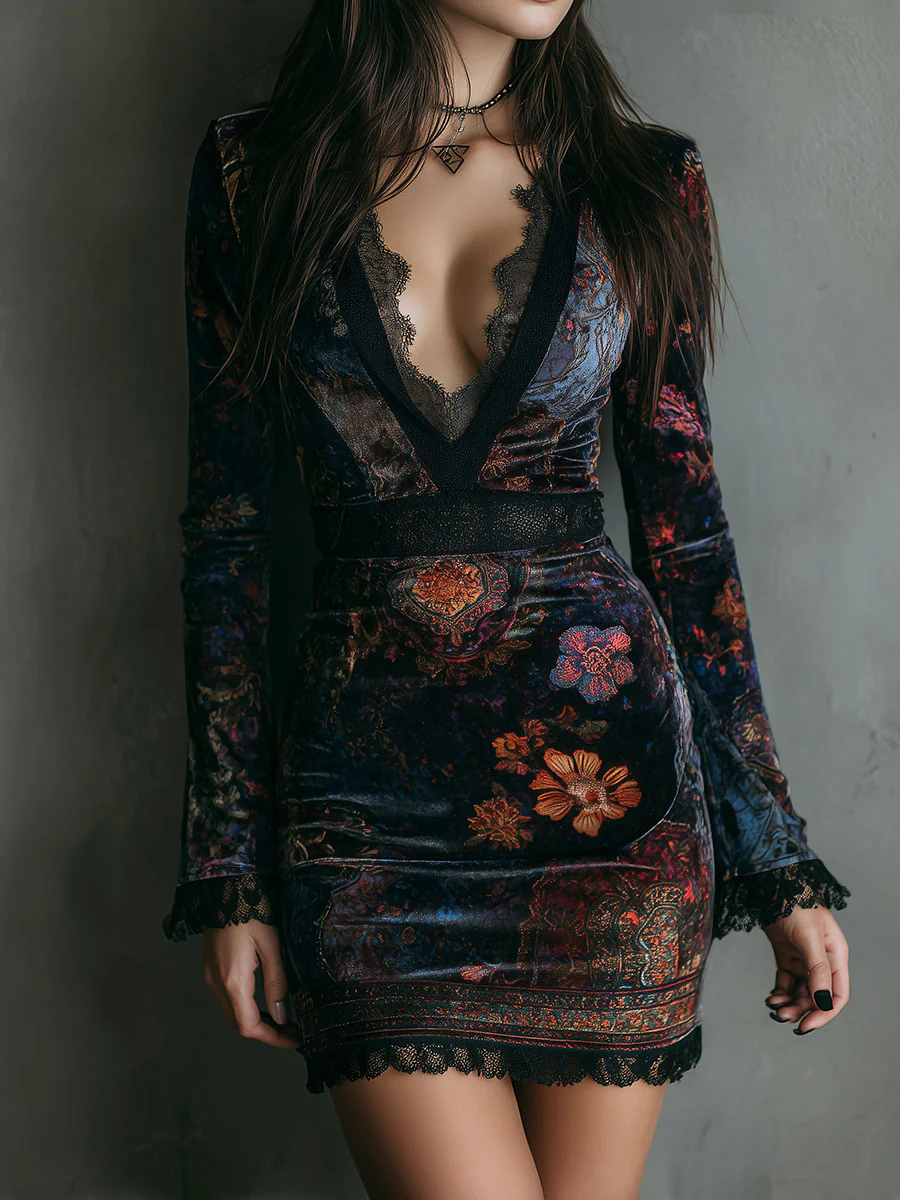 Women's Velvet Floral Mini Dress, photo 2
