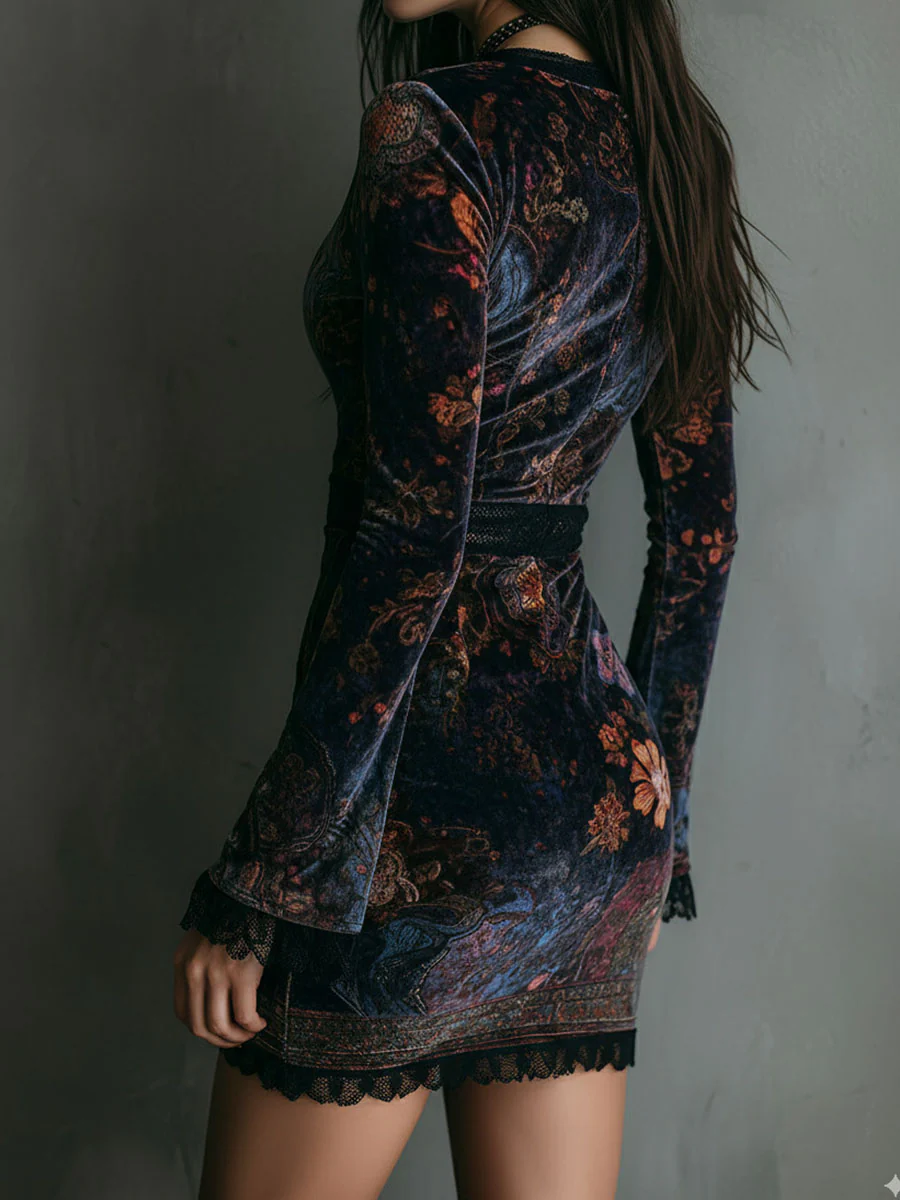 Women's Velvet Floral Mini Dress, photo 4