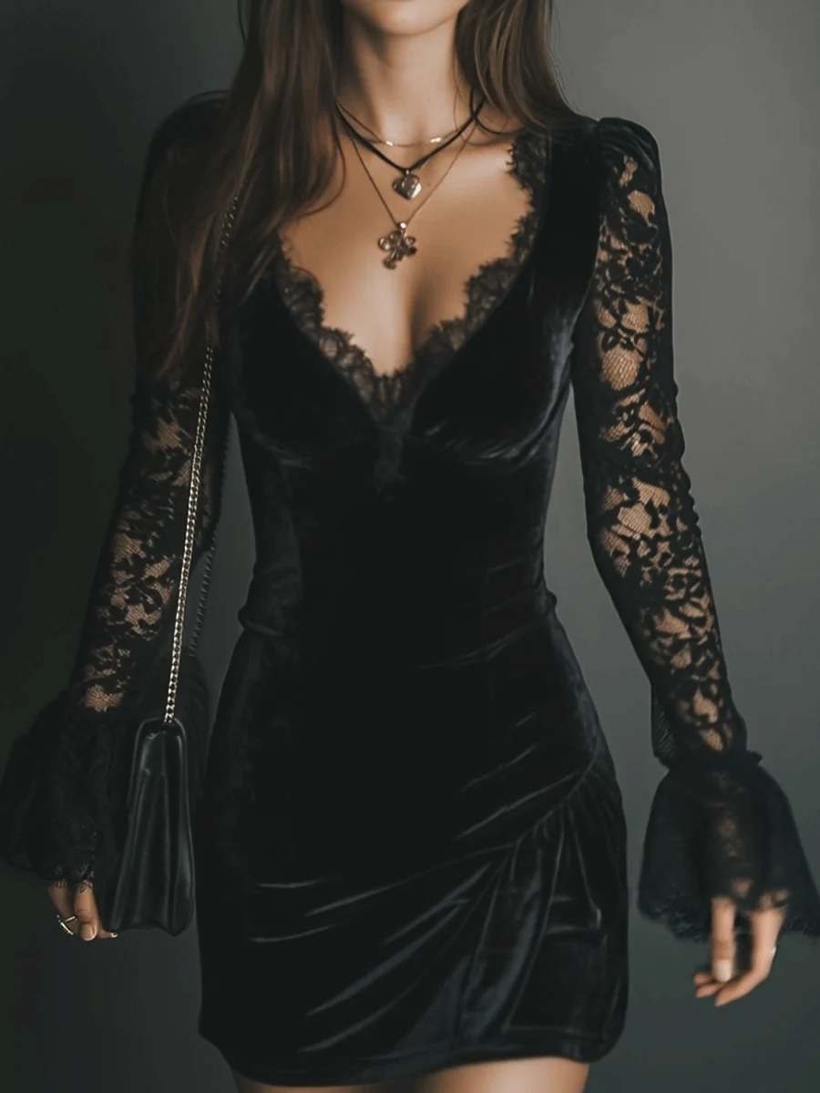 Women's Velvet and Lace Mini Dress, photo 4