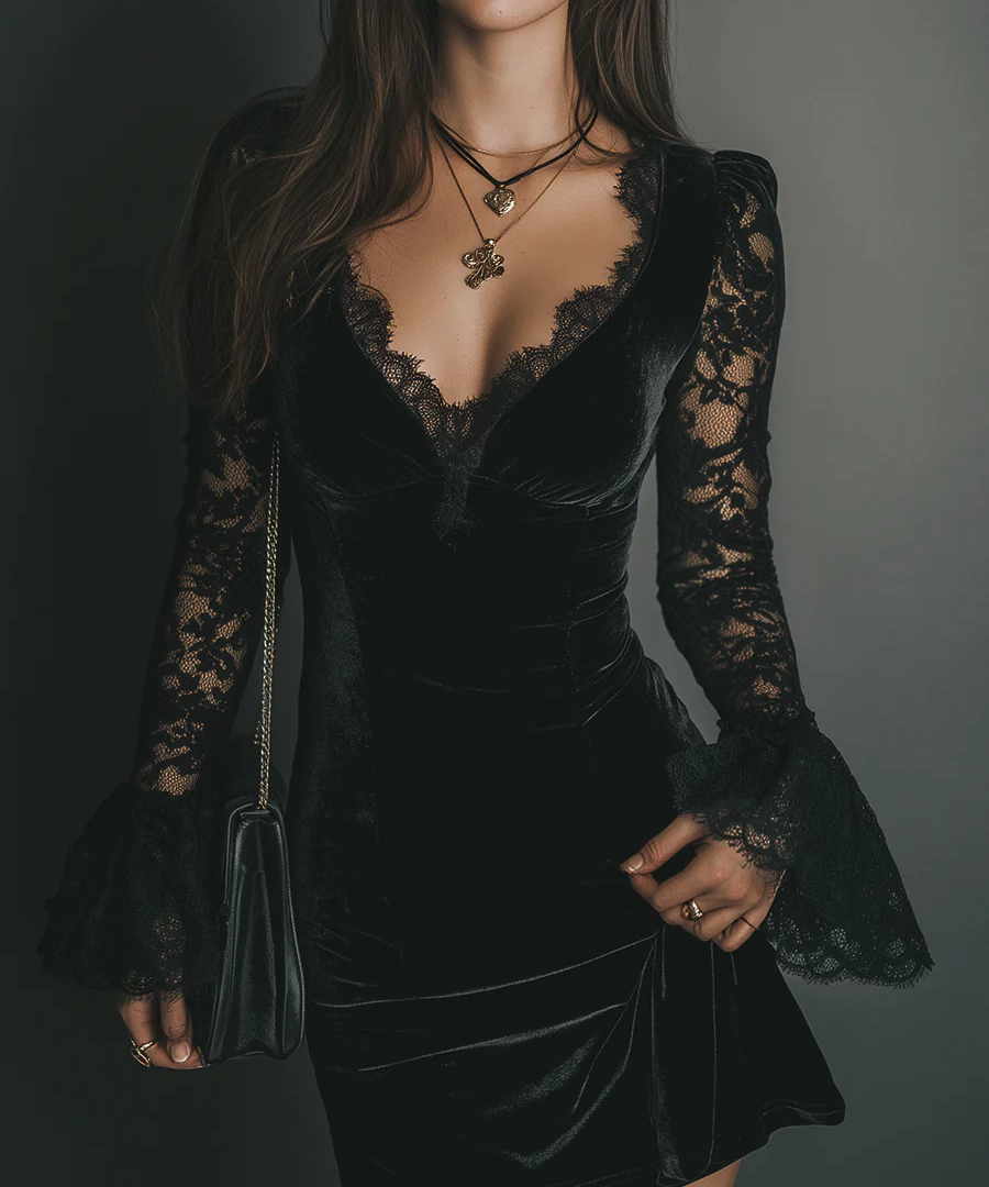 Women's Velvet and Lace Mini Dress