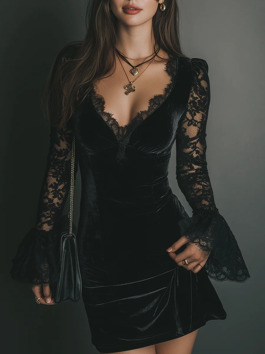 Women's Velvet and Lace Mini Dress