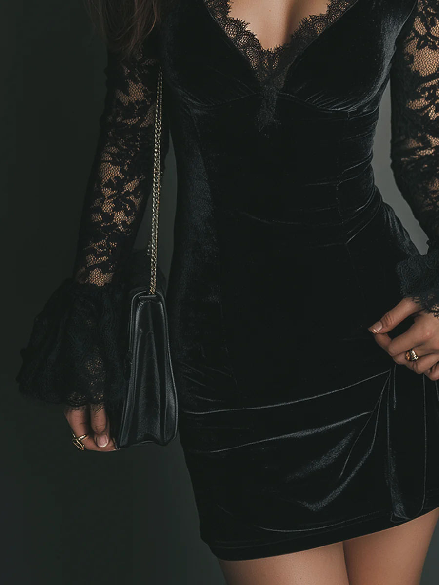 Women's Velvet and Lace Mini Dress, photo 5