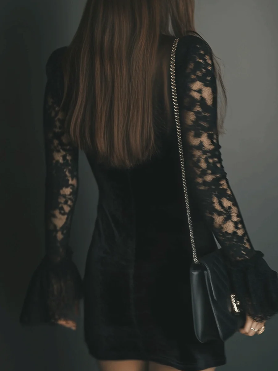 Women's Velvet and Lace Mini Dress, photo 3