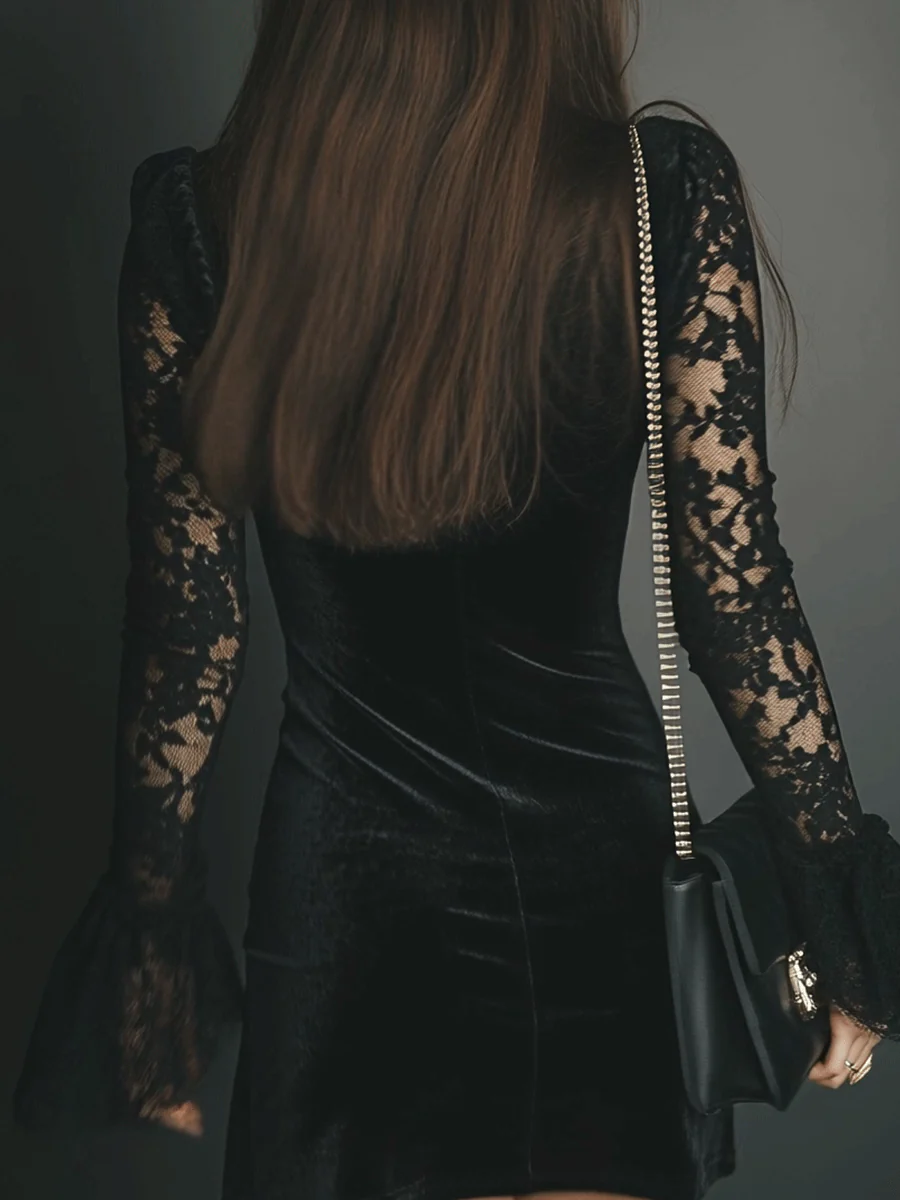 Women's Velvet and Lace Mini Dress, photo 6