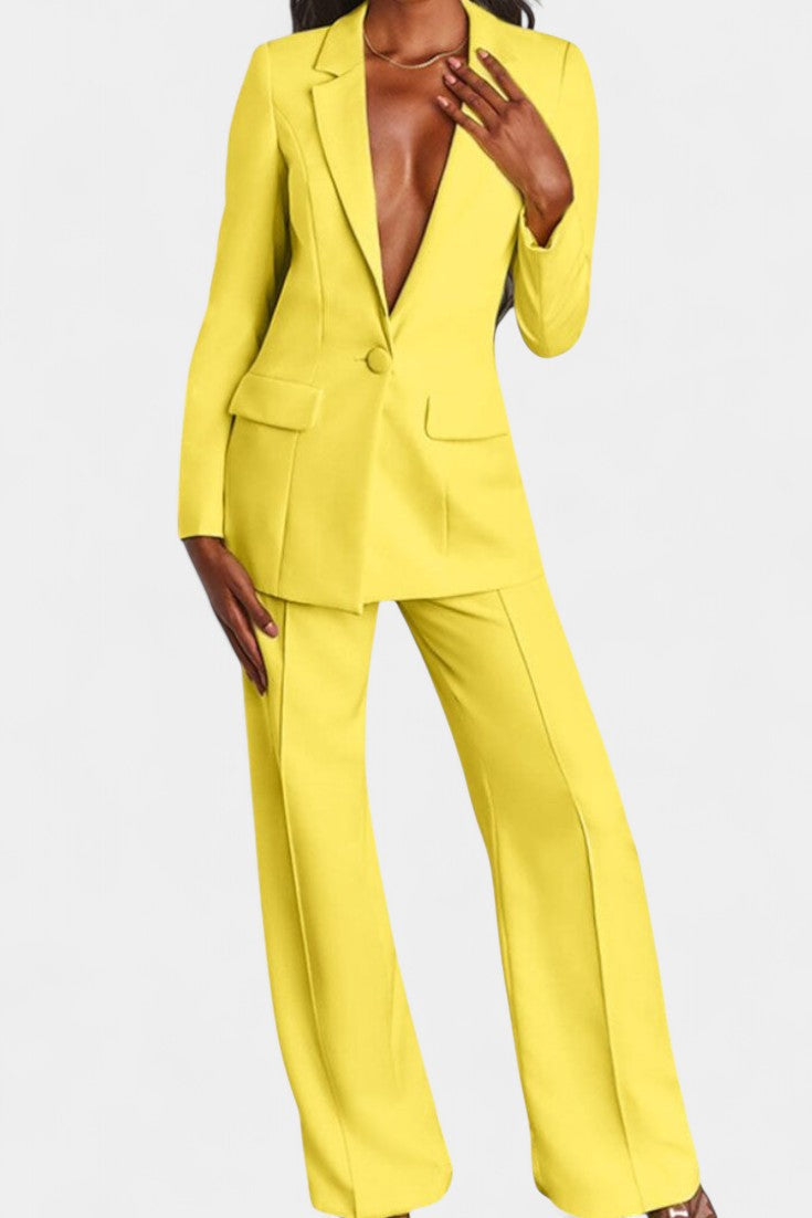 Blazer and High-Waisted Pants Ensemble in Yellow