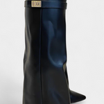 Women's Knee-High Boots with Block Heel in Black Leather