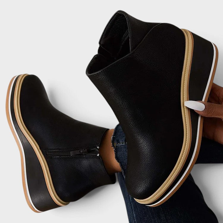 Women's Platform Ankle Boots with Zip in Black